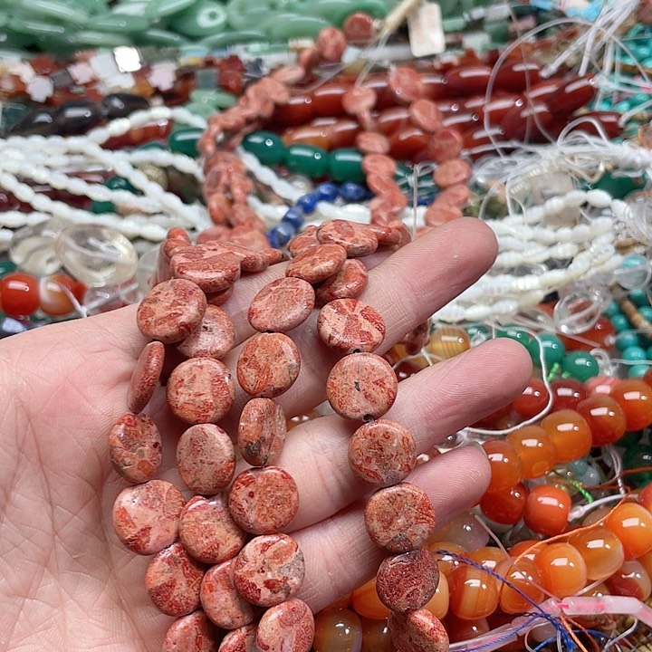 玛瑙/玉髓珠宝半成品未镶嵌一条14mm三姑娘圆饼