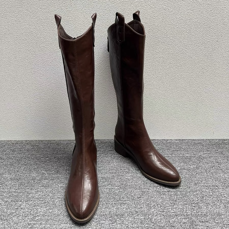 娜娜家665新款后拉链尖头高筒长靴