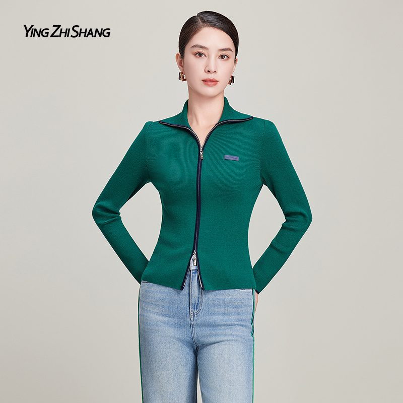 【绵羊毛】赢智尚2025新款秋冬休闲时尚BV绿色短款针织衫女ZZ00492