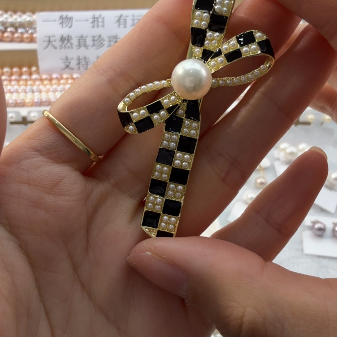 淡水珍珠银S925镶嵌发夹