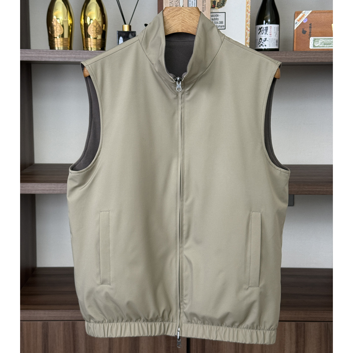 RichesMaitine LP同款双拉链立领尼龙羊绒双面穿夹克马甲 