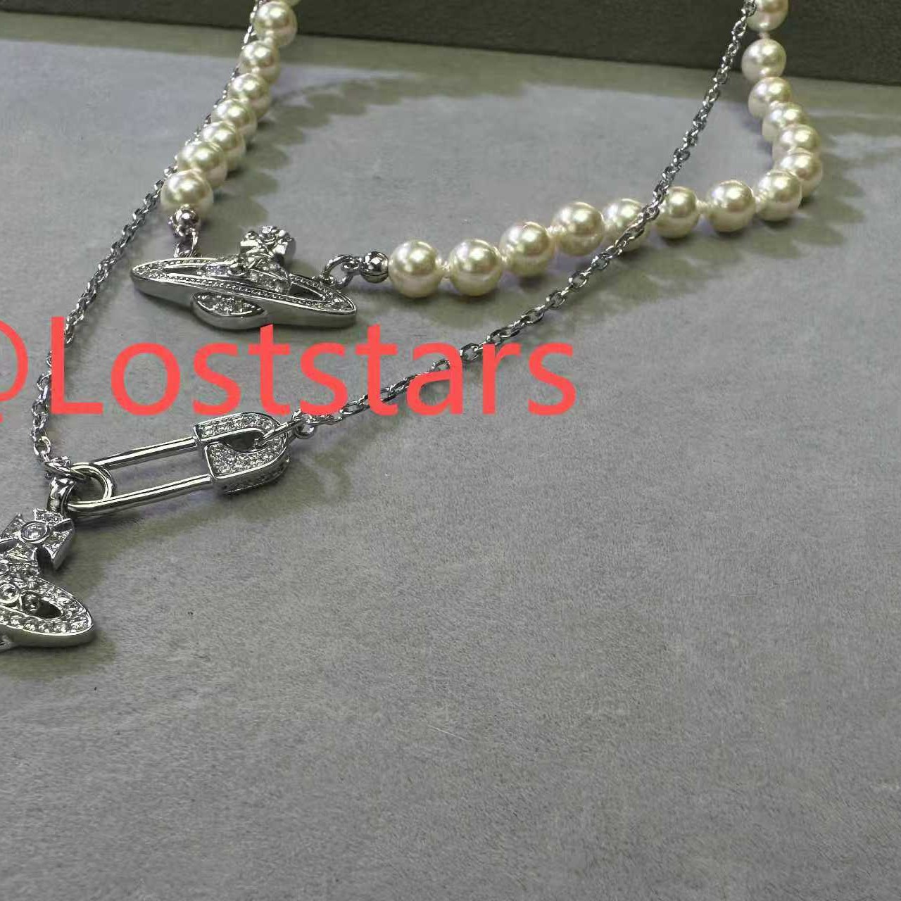 铜合金合成锆石项链 XL-015-0009-别针+珍珠组合