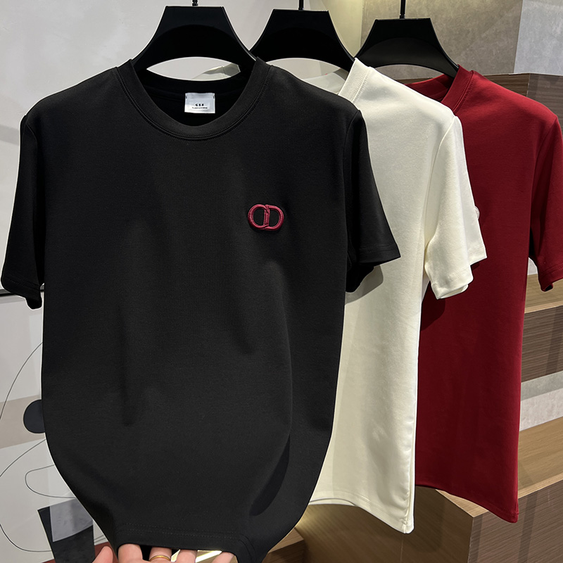 2025秋冬新款男士时尚高品质刺绣百搭圆领净版半袖T恤短袖