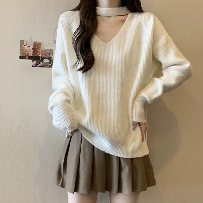 2275-5-CQ白色新款挂脖针织上衣（80-135）