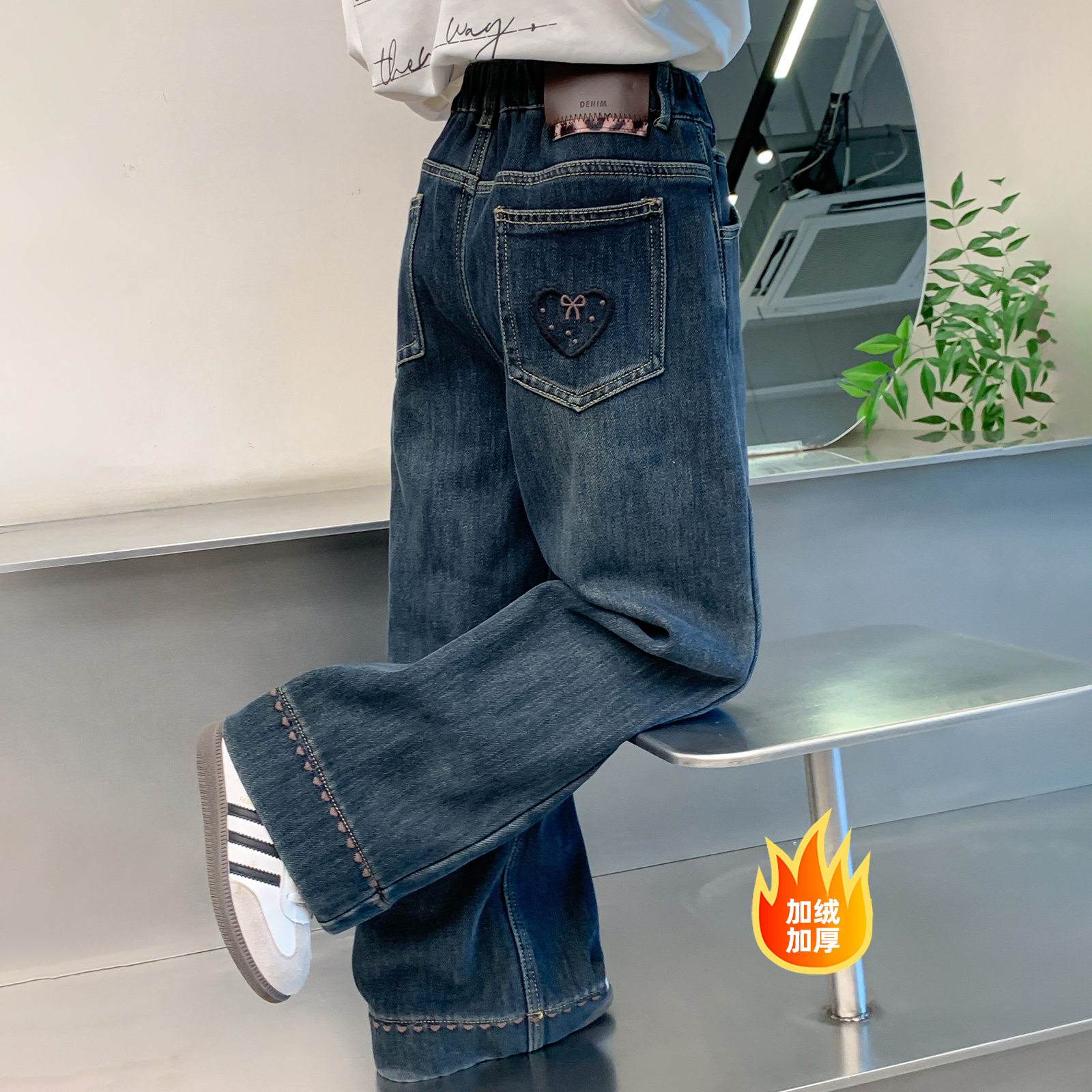 女童裤子秋冬款2025新款洋气童装小女孩加绒加厚儿童牛仔裤Q14073