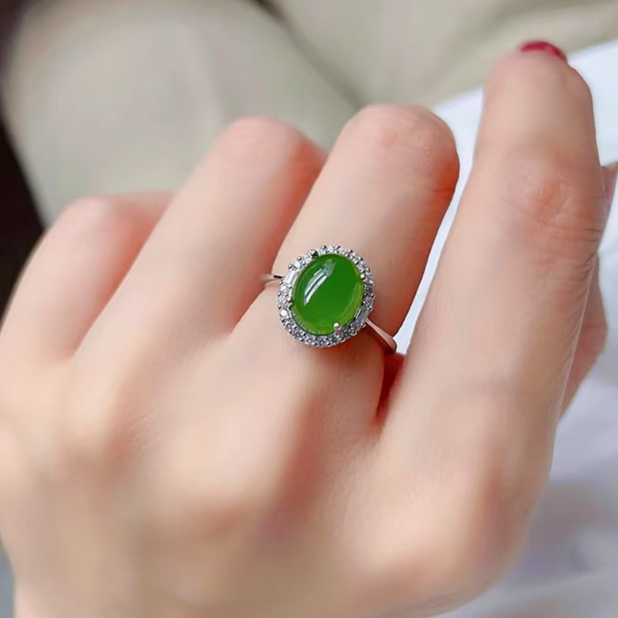 天然玉石珠宝 s925银 碧色盈指 琼楼叠翠 戒指s0120