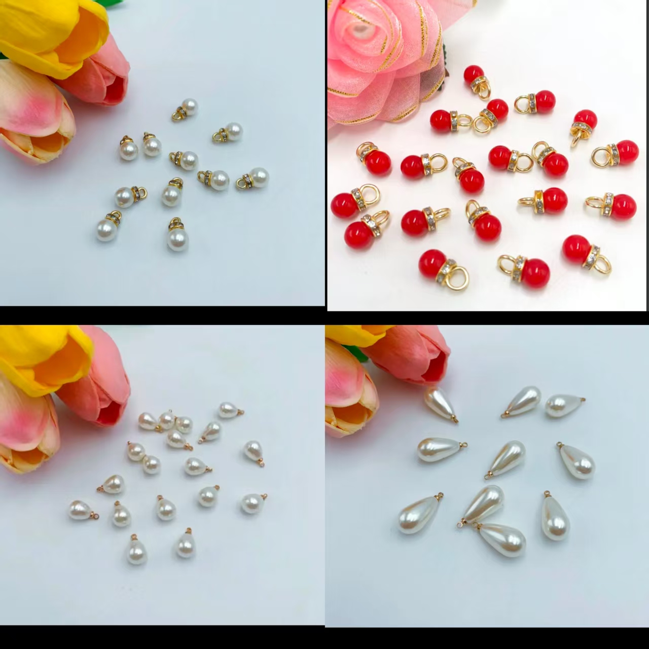 【小蚂蚁饰品】钻圈高亮仿珍珠吊珠水滴吊珠红色钻圈吊珠