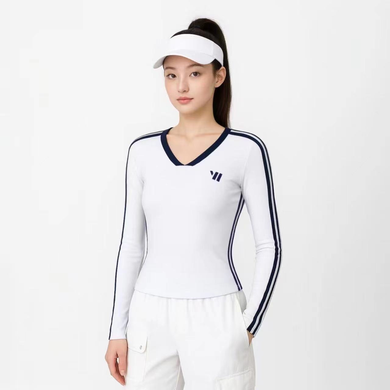 新品秋装长袖字母条纹修身棉质复古街头风时尚休闲经典显瘦T恤