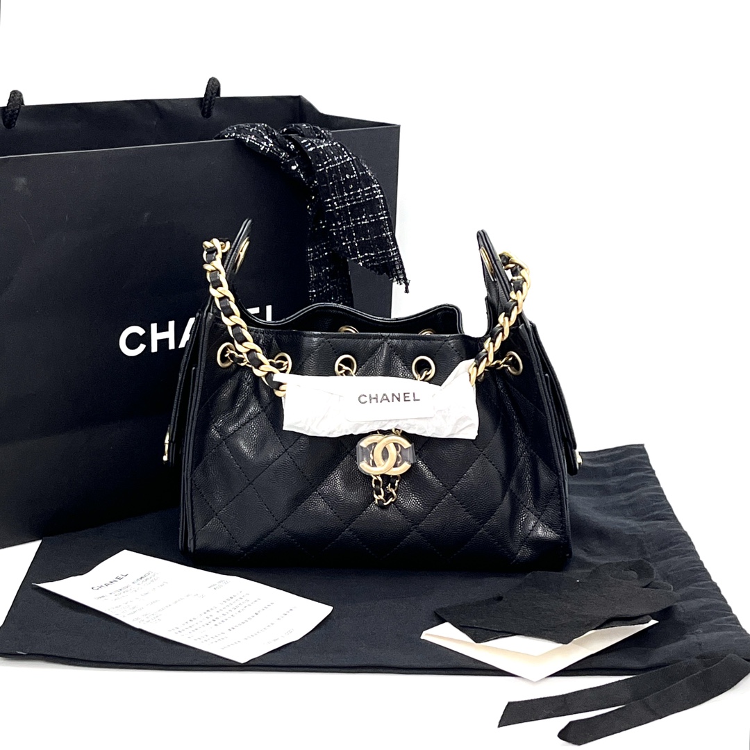 99新 Chanel/香奈儿 黑金荔枝牛皮25bag mini单肩包 26278