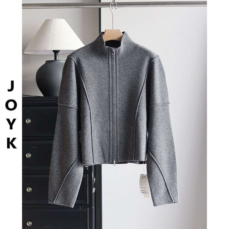 JOYK100%山羊绒 老钱风双头拉链立领羊绒衫翻领上衣 550克 25125