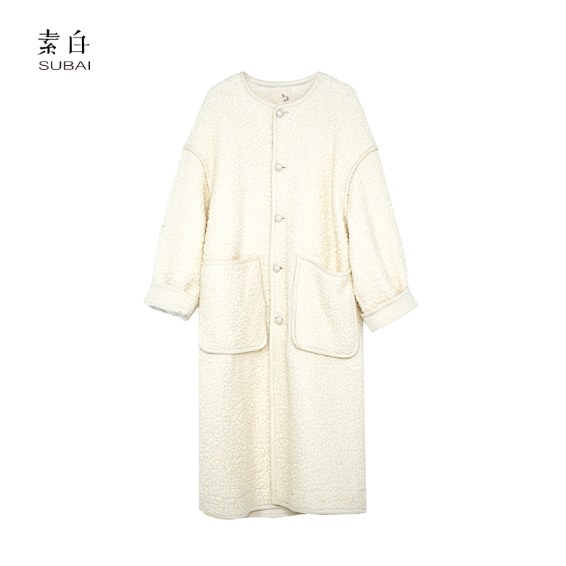 素白【咩咩基因】云朵羊羔毛加厚大衣2024冬极简大衣SB2407MN00048