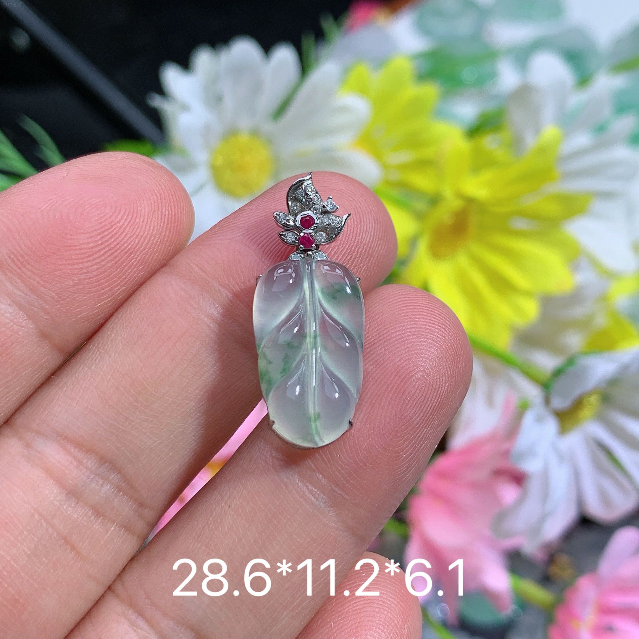 缅甸天然翡翠冰种飘花叶子M冰透气质上等翡翠珠宝首饰玉石精致冰