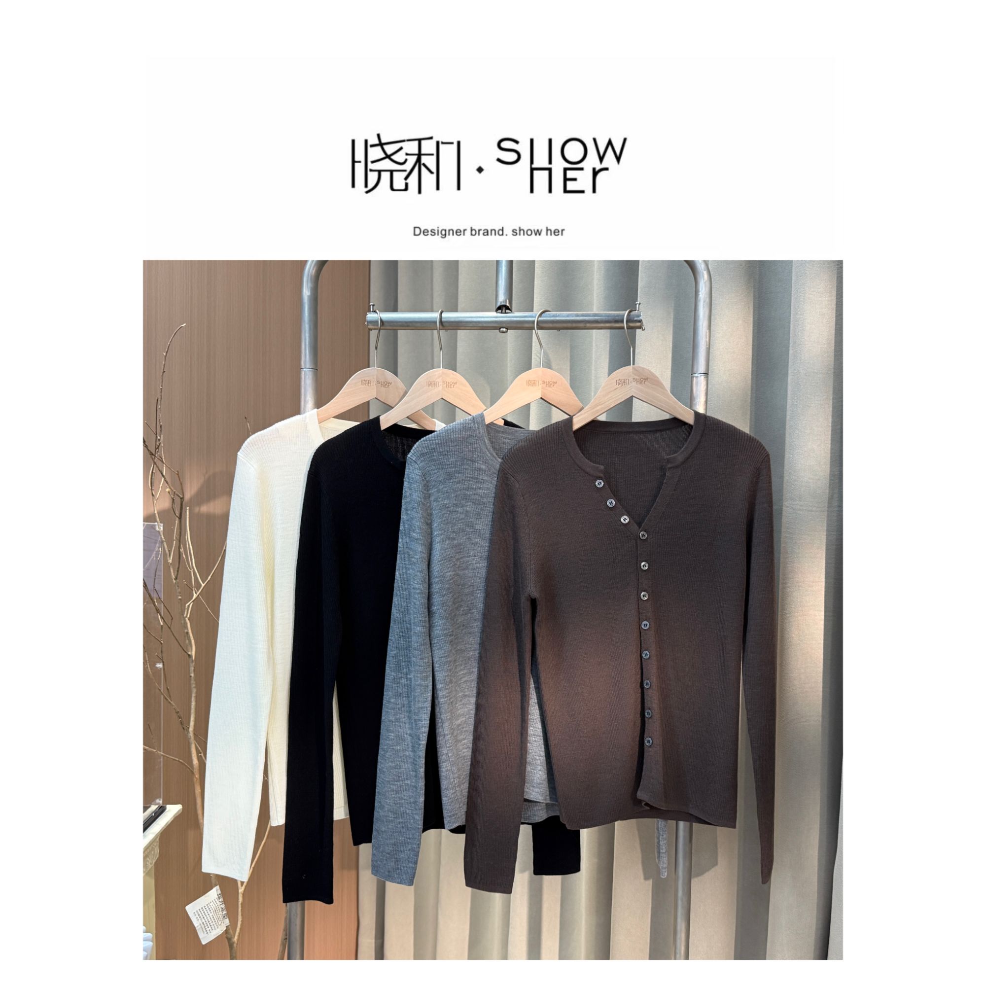 SHOW HER【深沫】25秋冬‘’100羊M''毛针织衫宽松型针织秋季长袖纯色