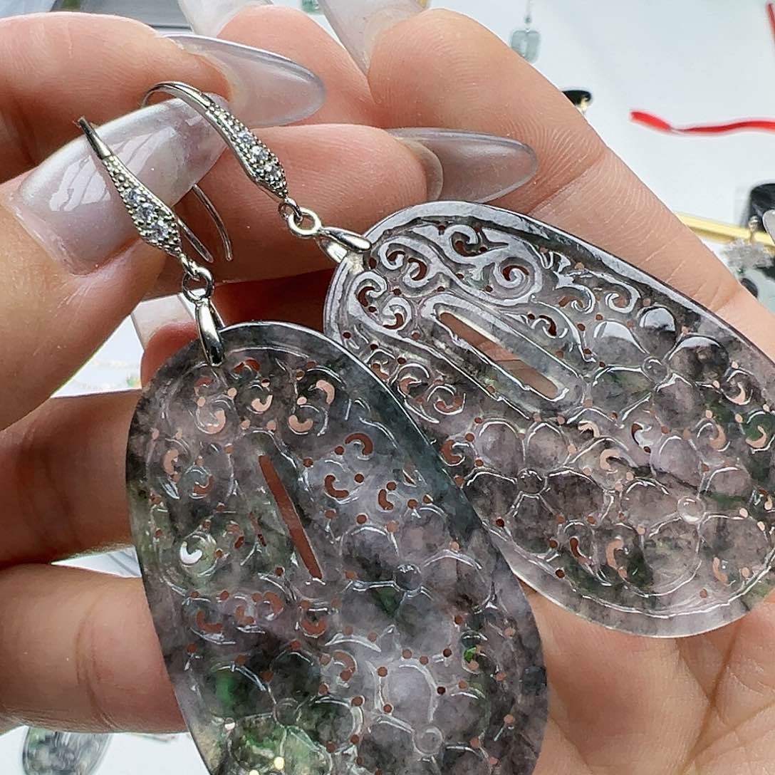 翡翠银S925镶嵌耳饰小****肤天然缅甸A货翡翠
