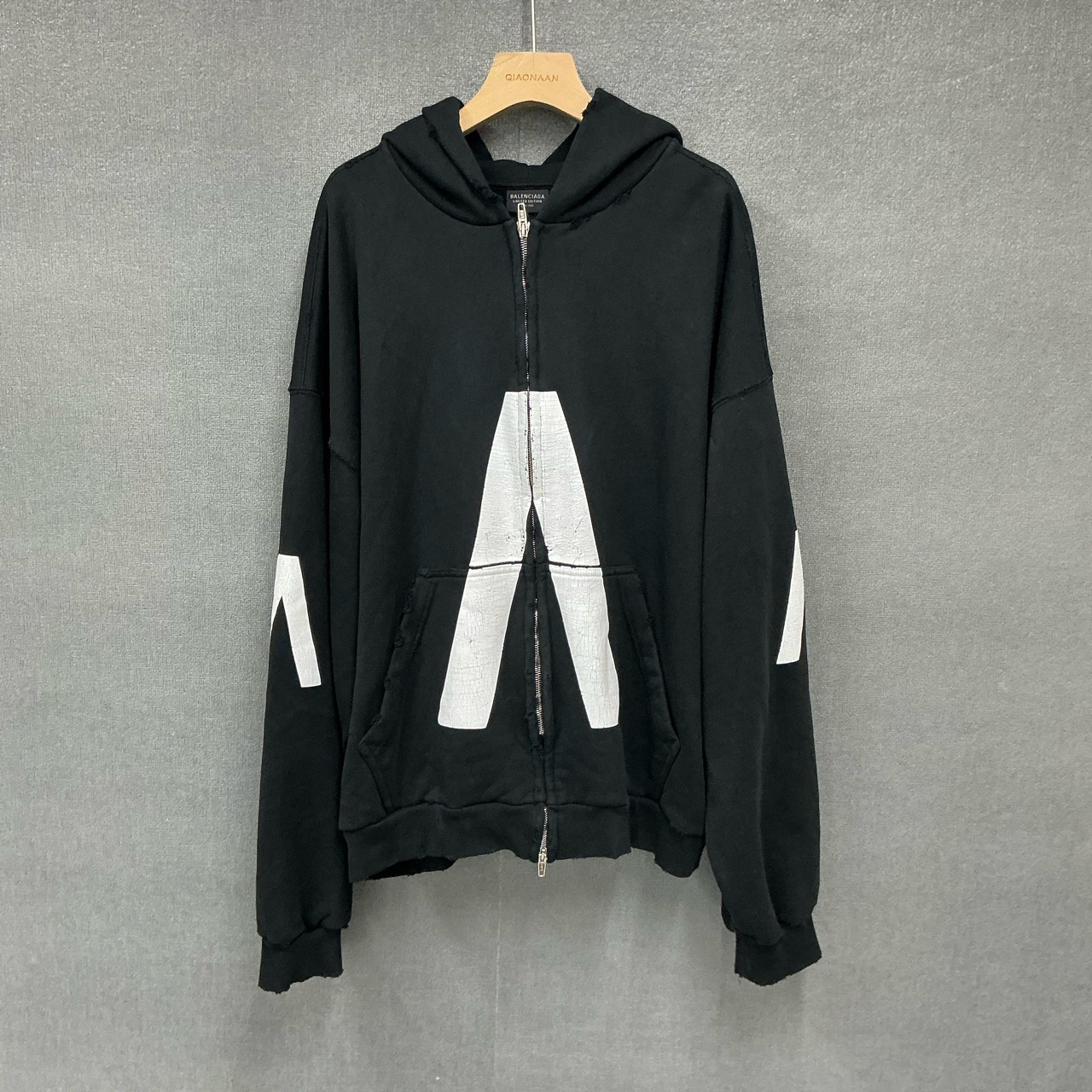 全新未使用 Balenciaga/巴黎世家 裂纹印花拉链帽衫全新带吊S码