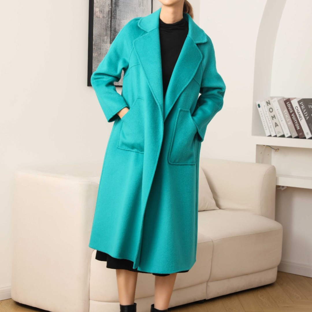 【小芸家】羊毛西装领落肩长袖宽松韩版羊毛大衣秋冬新品W21036