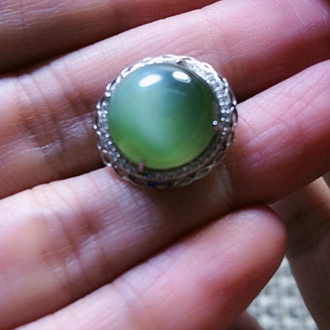 和田玉戒指银S925镶嵌