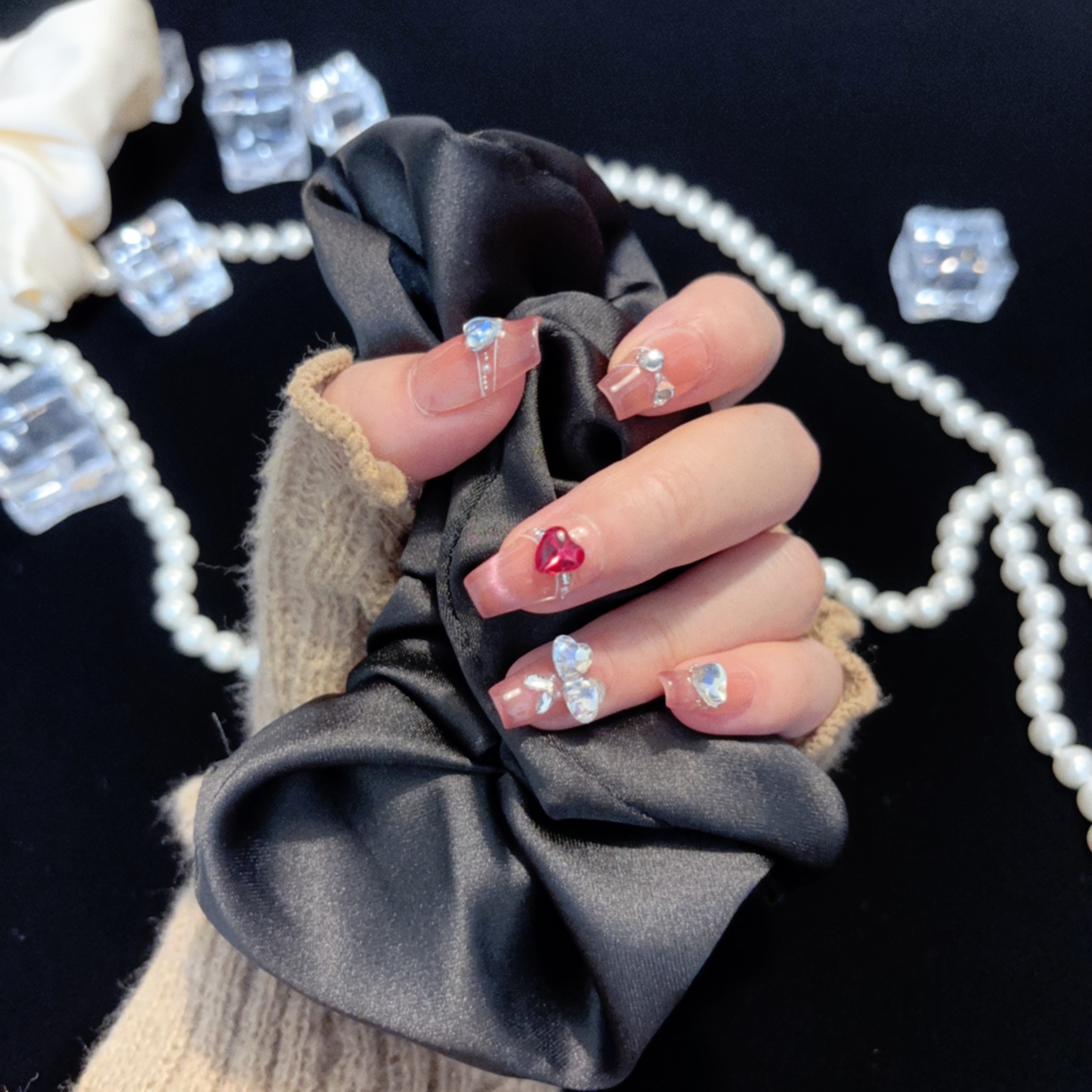 【D003】手工穿戴甲法式猫眼渐变爆闪显白公主千金风美甲