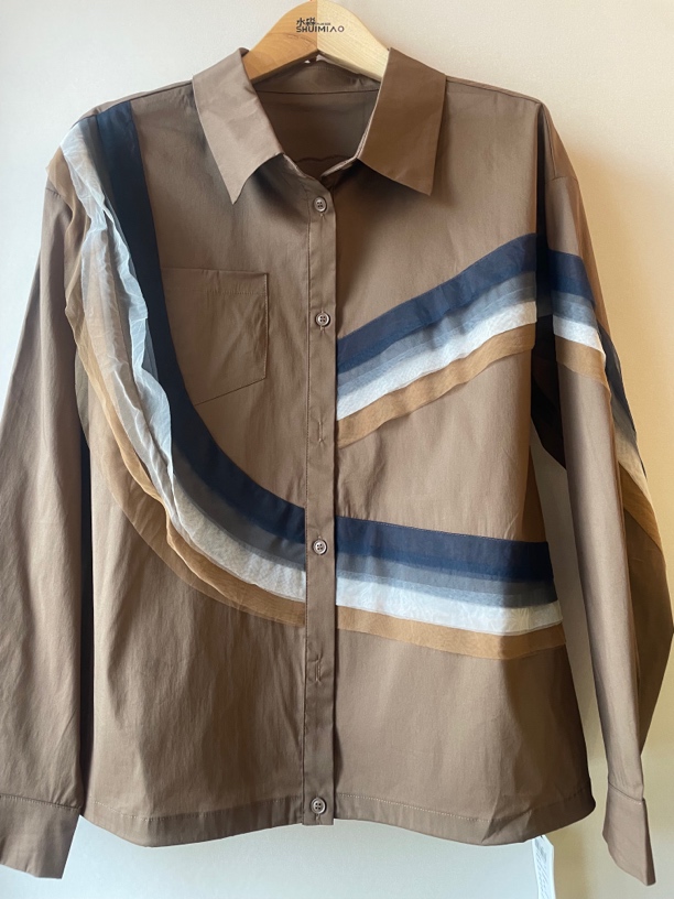 莫若衣新款5611纯色个性拼接开口衬衣