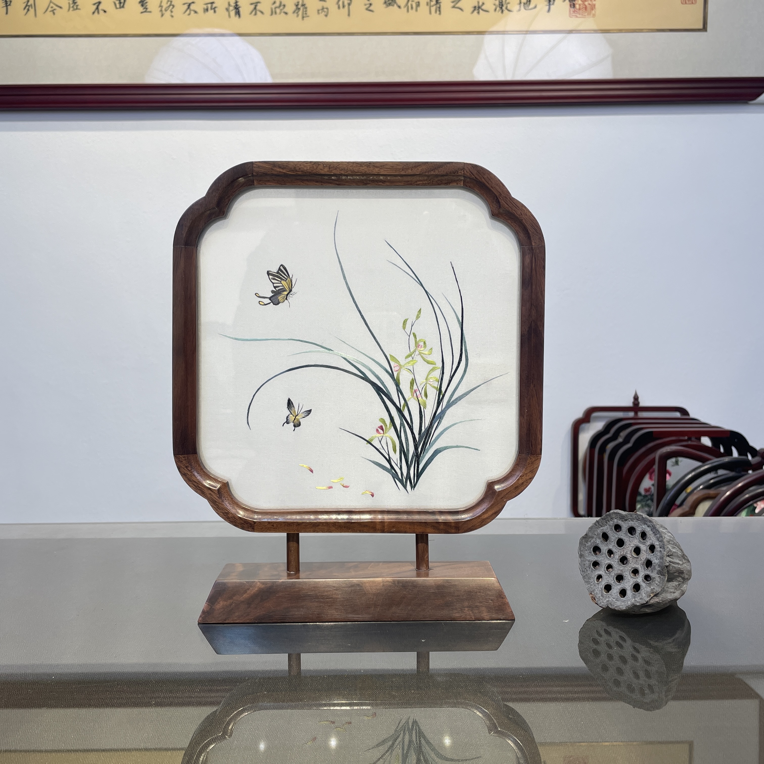 非遗苏绣双面绣实木摆台装饰苏州中式桌面摆台非遗礼品事事如意