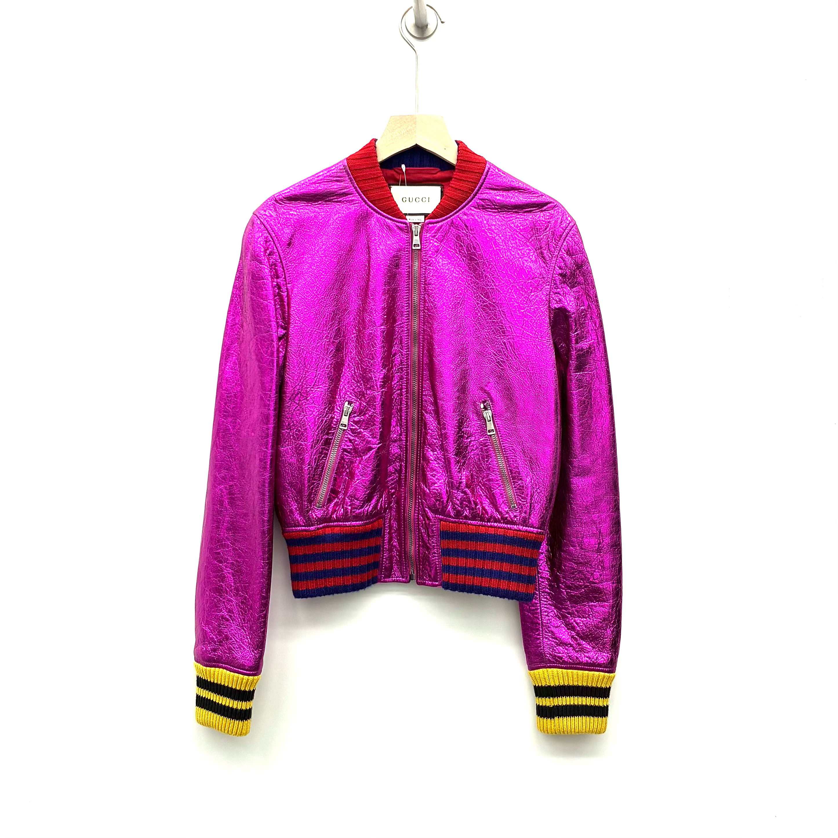 99新 GUCCI/古驰 亮粉色皮衣外套40码0386