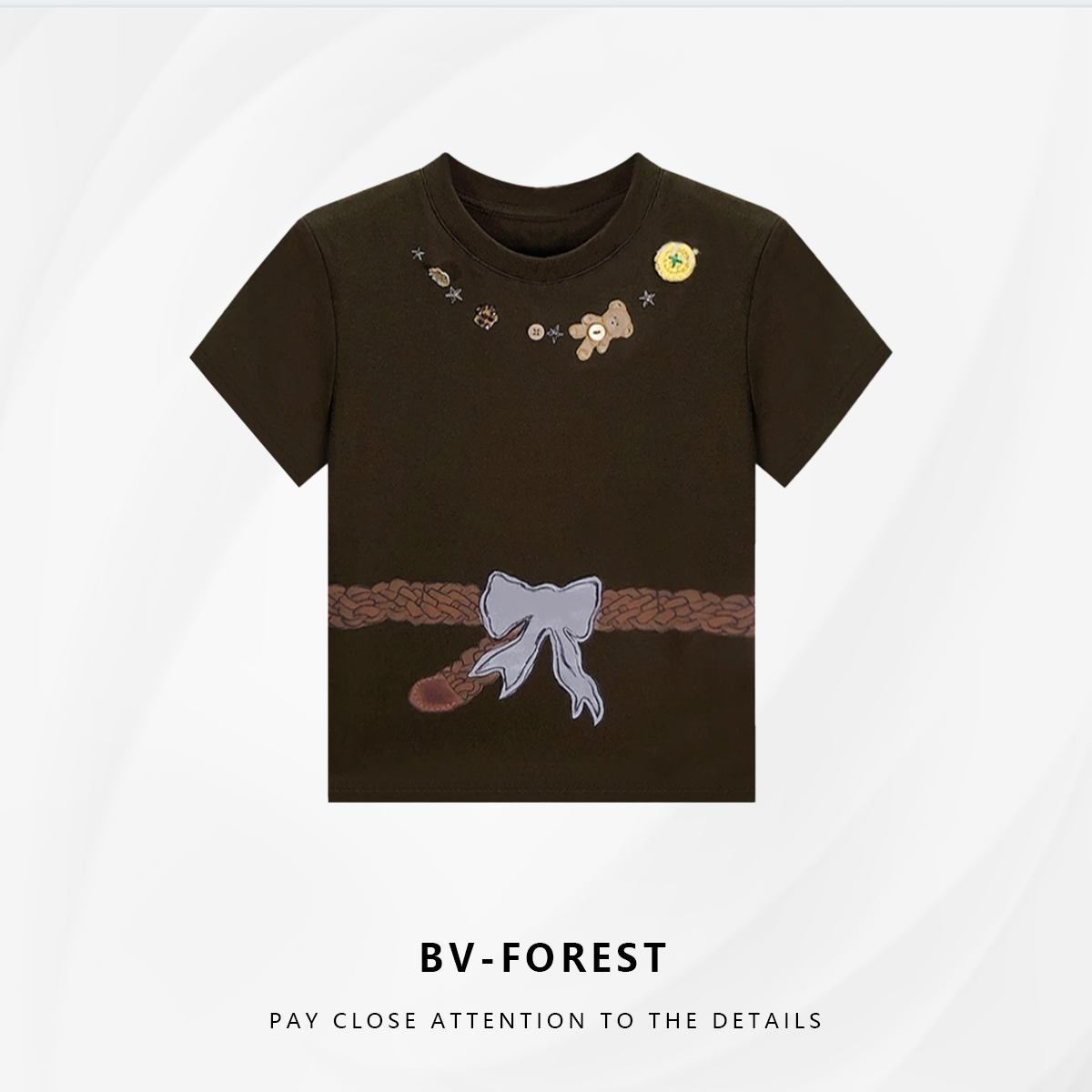 BV-FOREST“尘光跃川”夏季新款时尚百搭卡通蝴蝶结短袖T恤BV-T0140