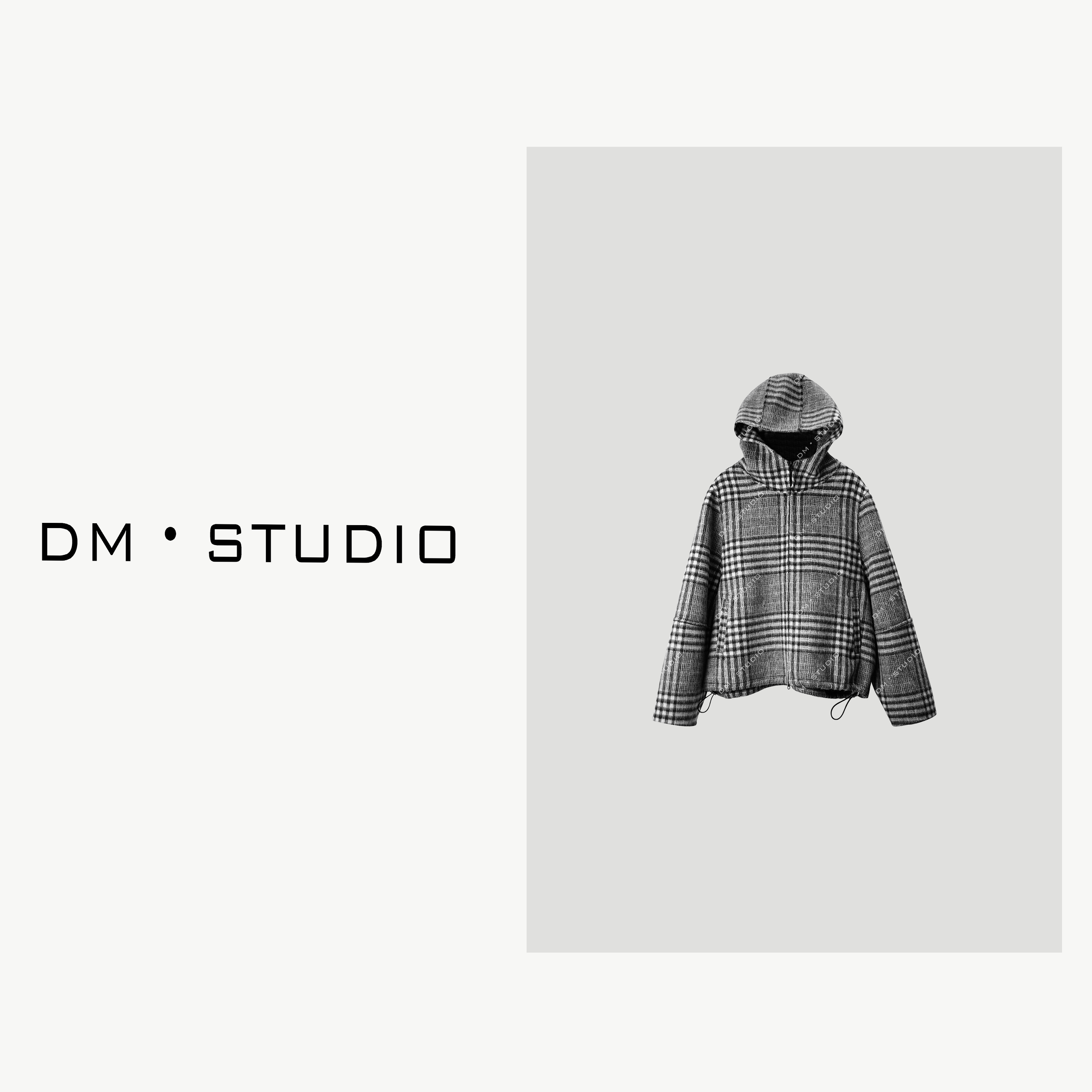 -DM•STUDIO/（含羊毛）静奢经典款复古格纹连帽外套（24EG713）