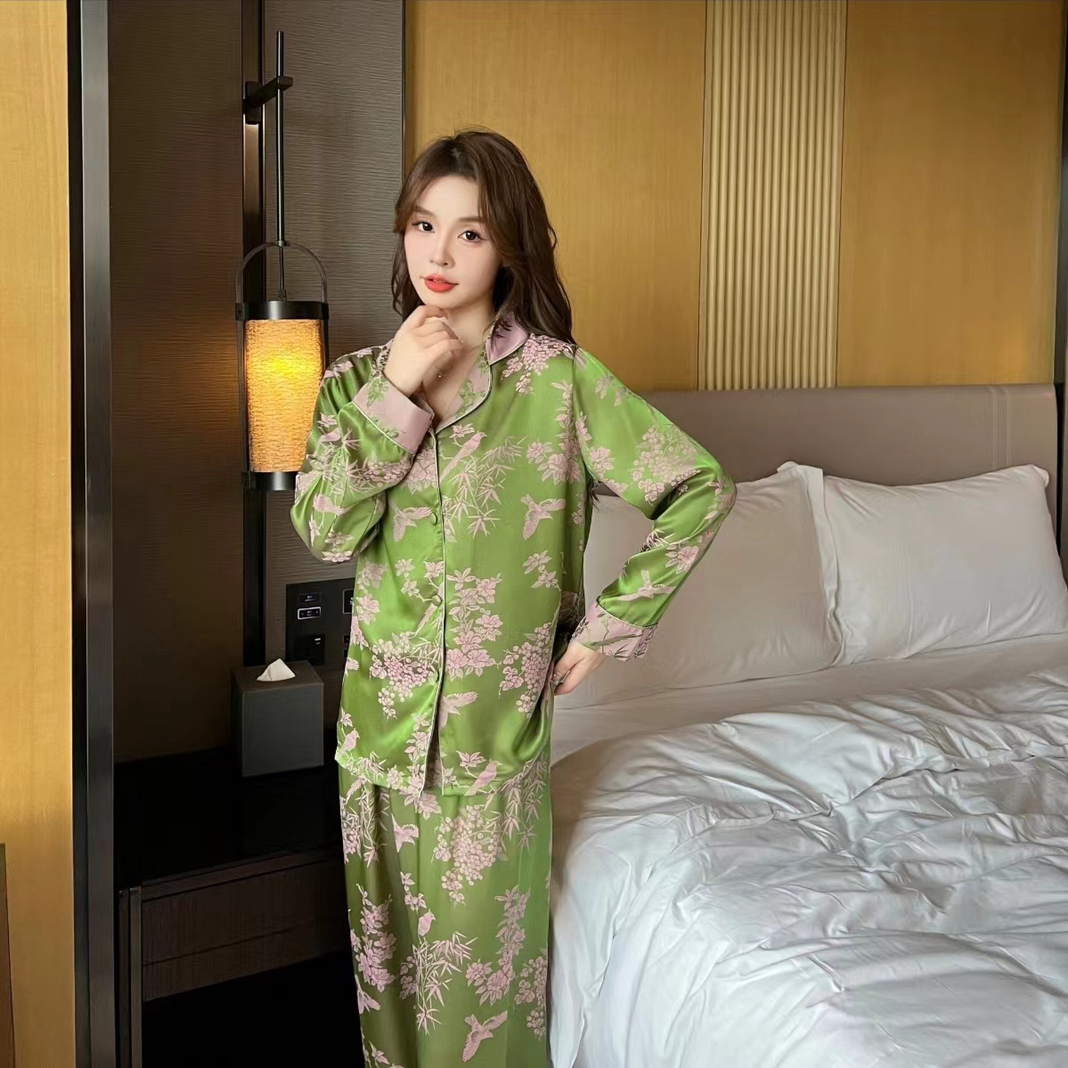 W003【林深翠鸣】春女士精品睡衣家居服中式套装显瘦中国风精品睡衣