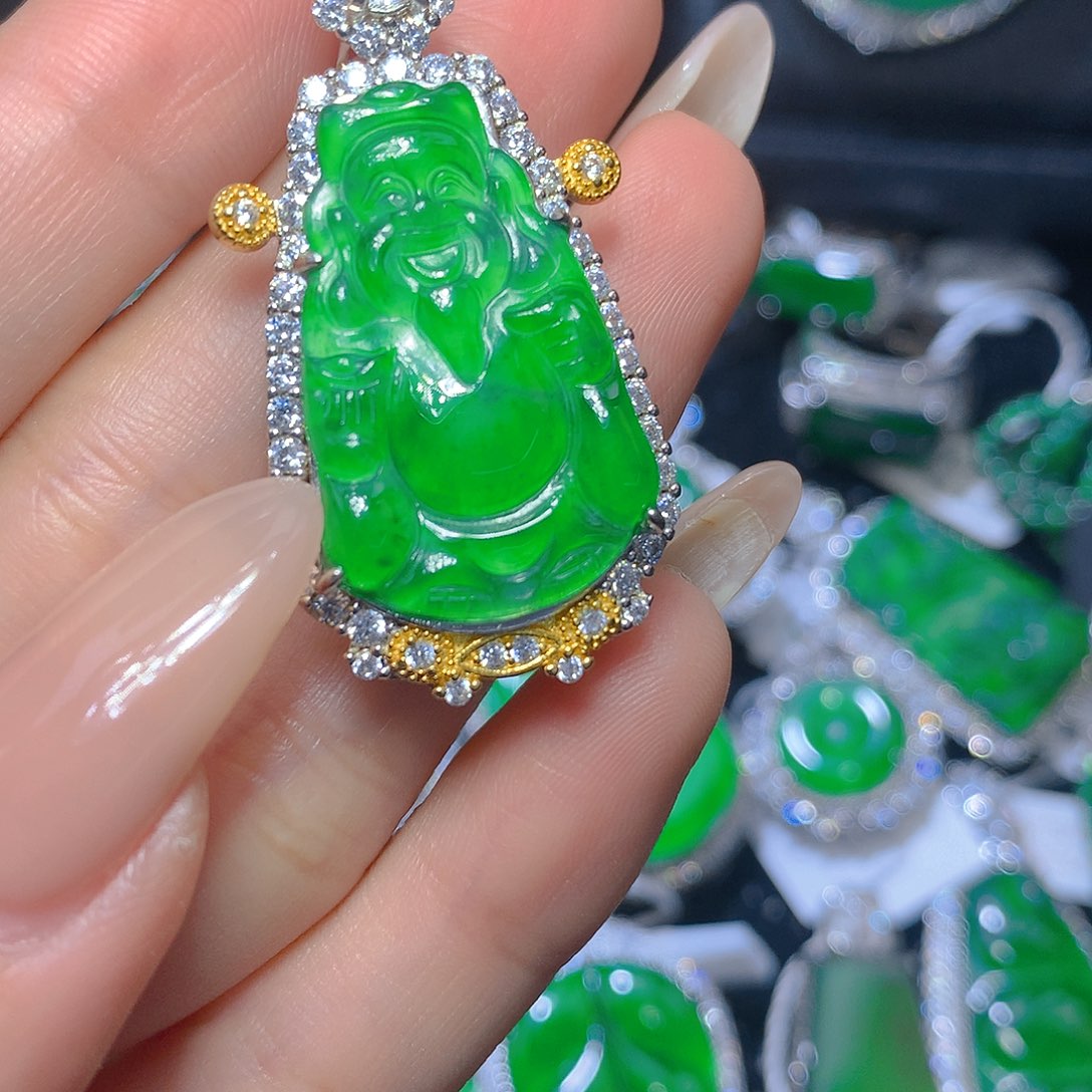 翡翠吊坠(不含链)银S925镶嵌翡翠