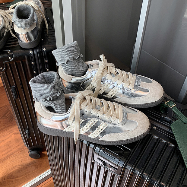 【德训鞋】真皮女牛皮板鞋博主复古蕾丝边运动休闲鞋阿甘鞋