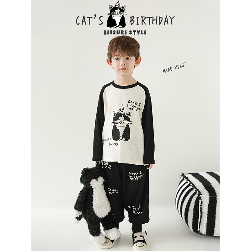 YOEHYAUL/幼悠春一波 【生日猫咪】男童卡通猫咪印花系列T恤 N5781