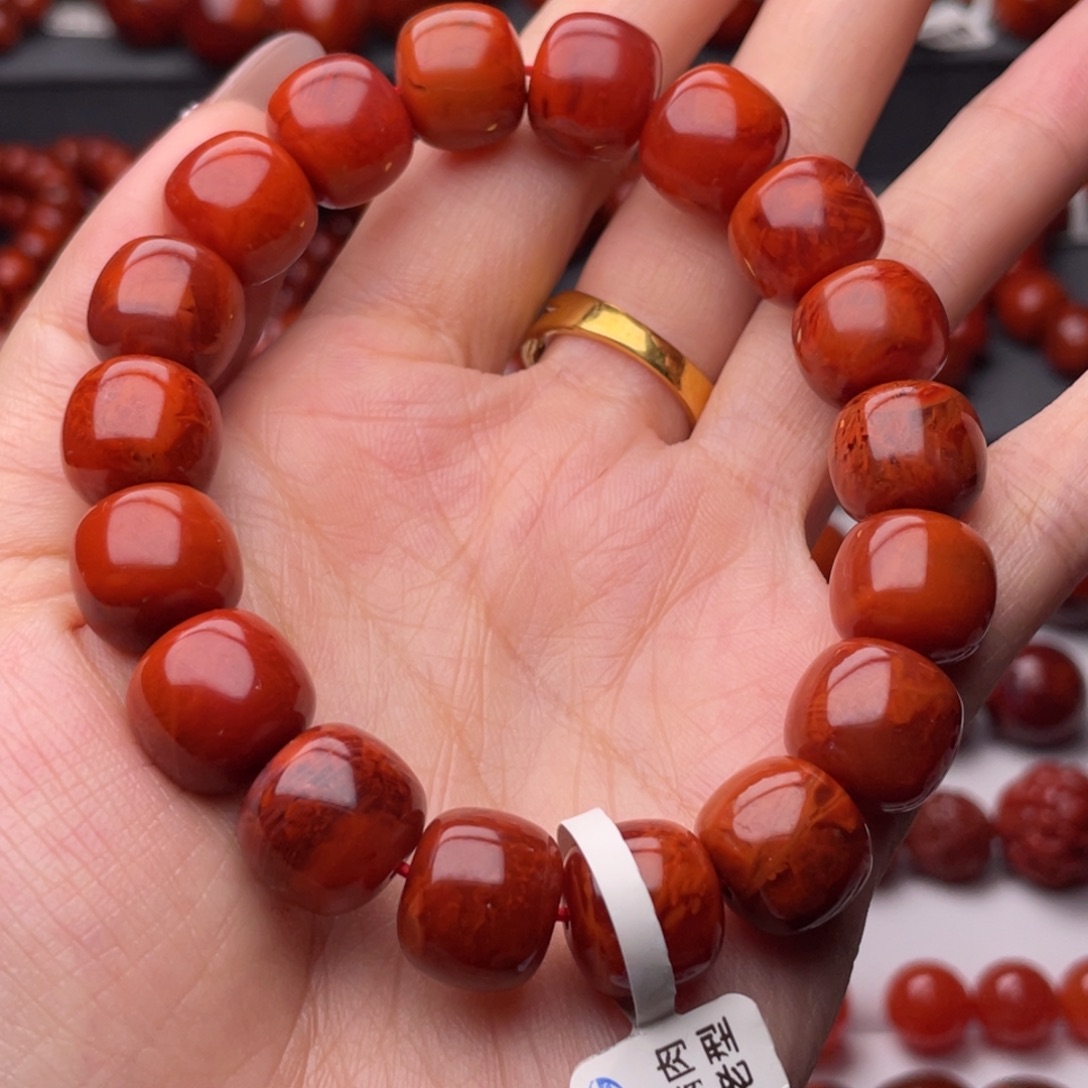 南红玛瑙未镶嵌手链12.8mm顶品瓦西牛血火焰老型手串