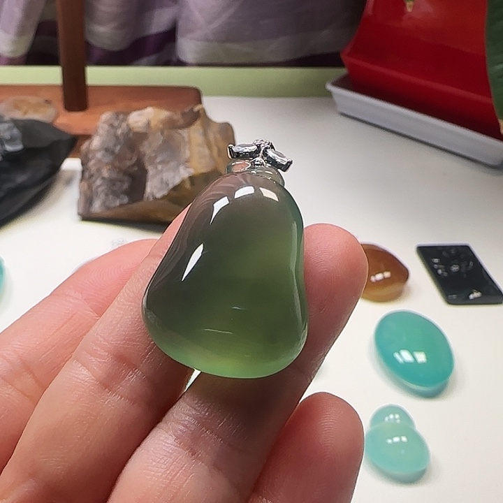 用***7岫玉银S925镶嵌吊坠(不含链)