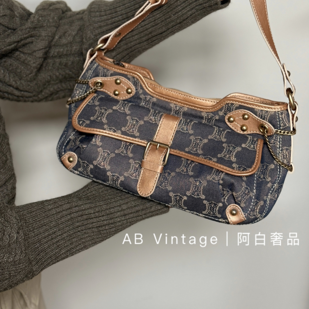 95新 Celine/思琳 阿白奢品/Celine 牛仔老花腋下包