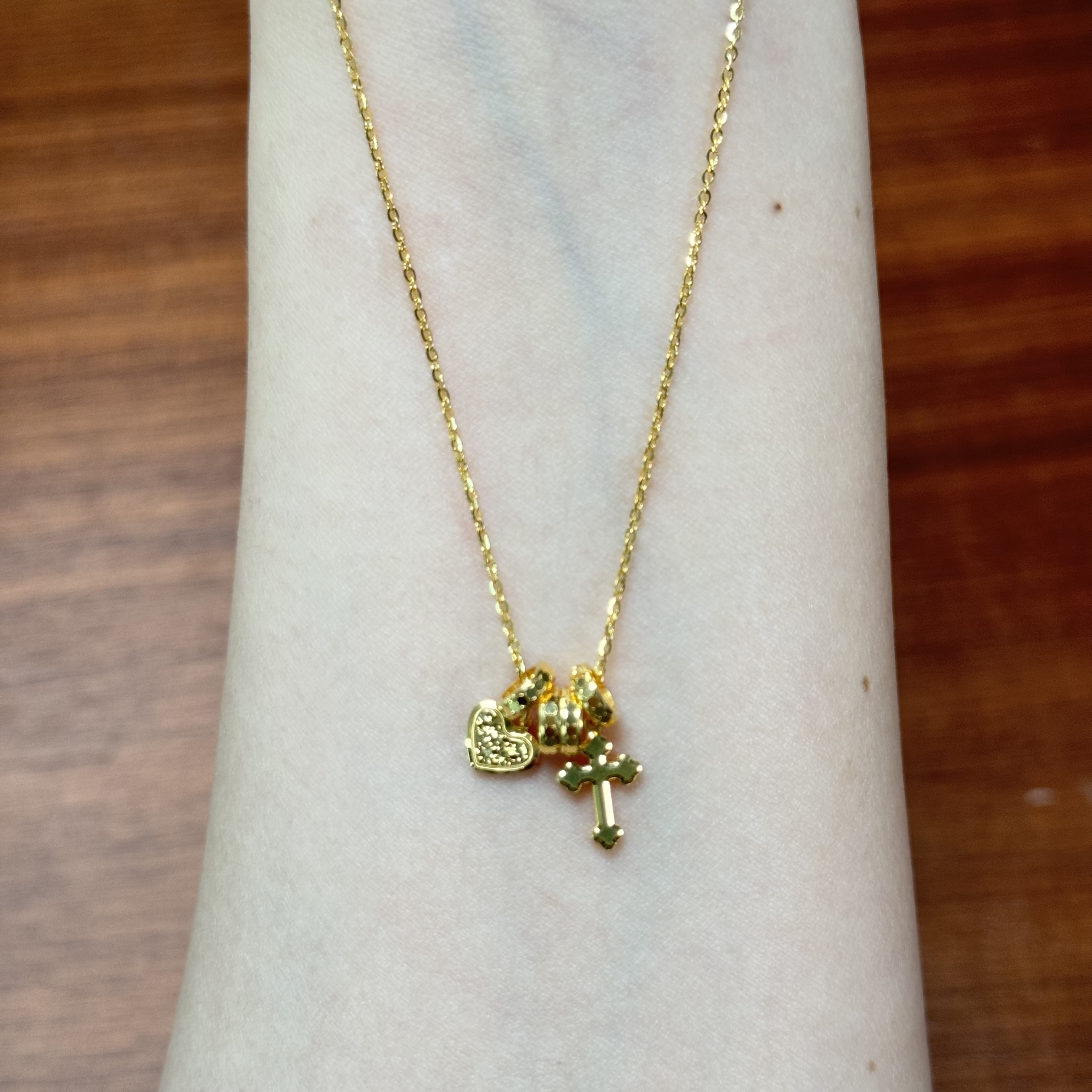 X【十字爱心套链】足金999精工5G