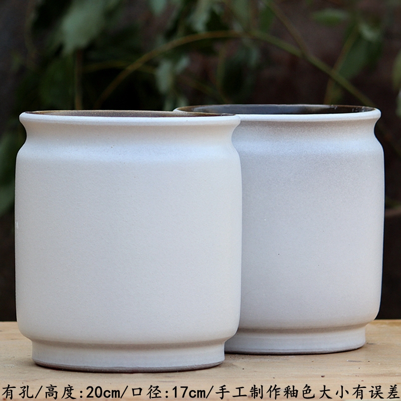 W2-69简约白色粗陶大口径花盆室内客厅绿植多肉专用盆景