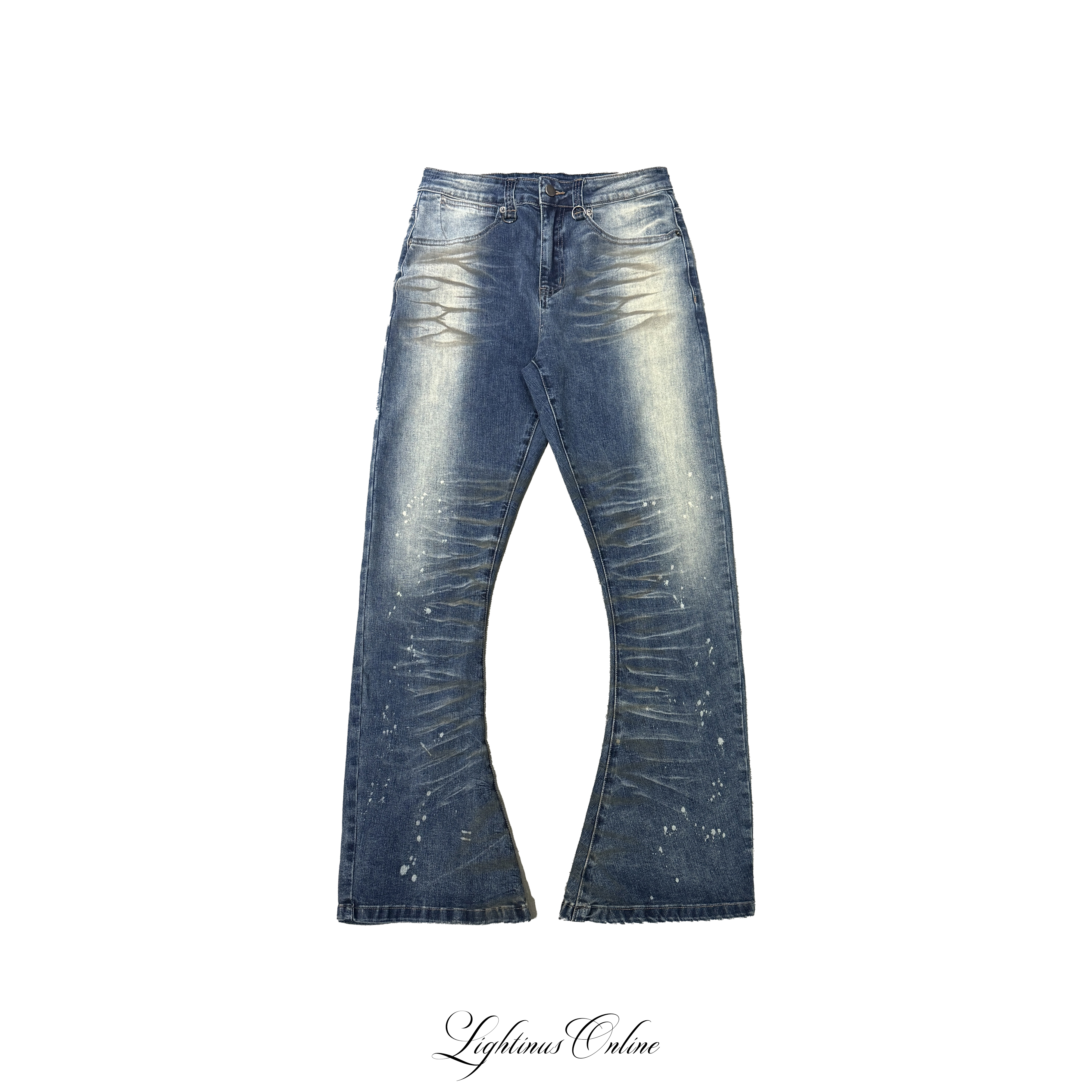 Lightinus【刀刃】双色擦脏猫须内弯刀微喇裤亚文化做旧水洗牛仔裤