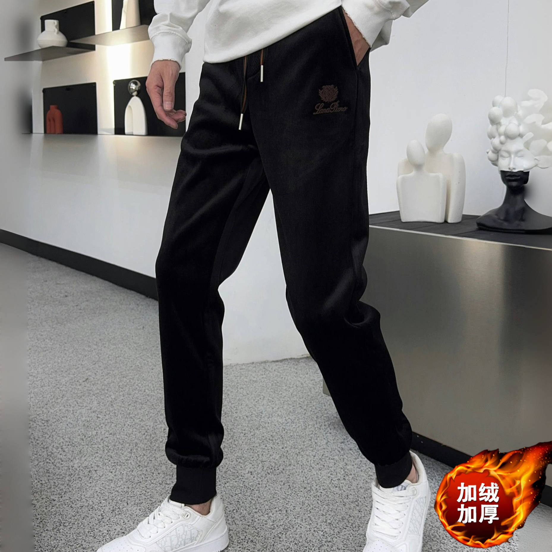 休闲裤男士男裤秋冬厚款中腰直筒宽松帅气弹力高档潮流时尚百搭