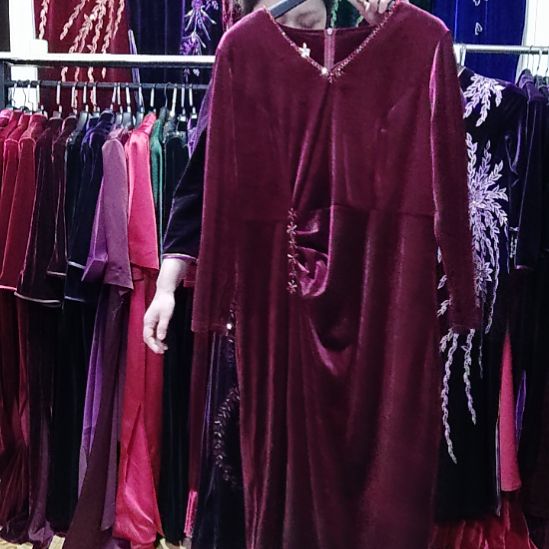 紫红色金丝绒手工穿珠前开叉礼服裙2XL125内3XL35斤以内