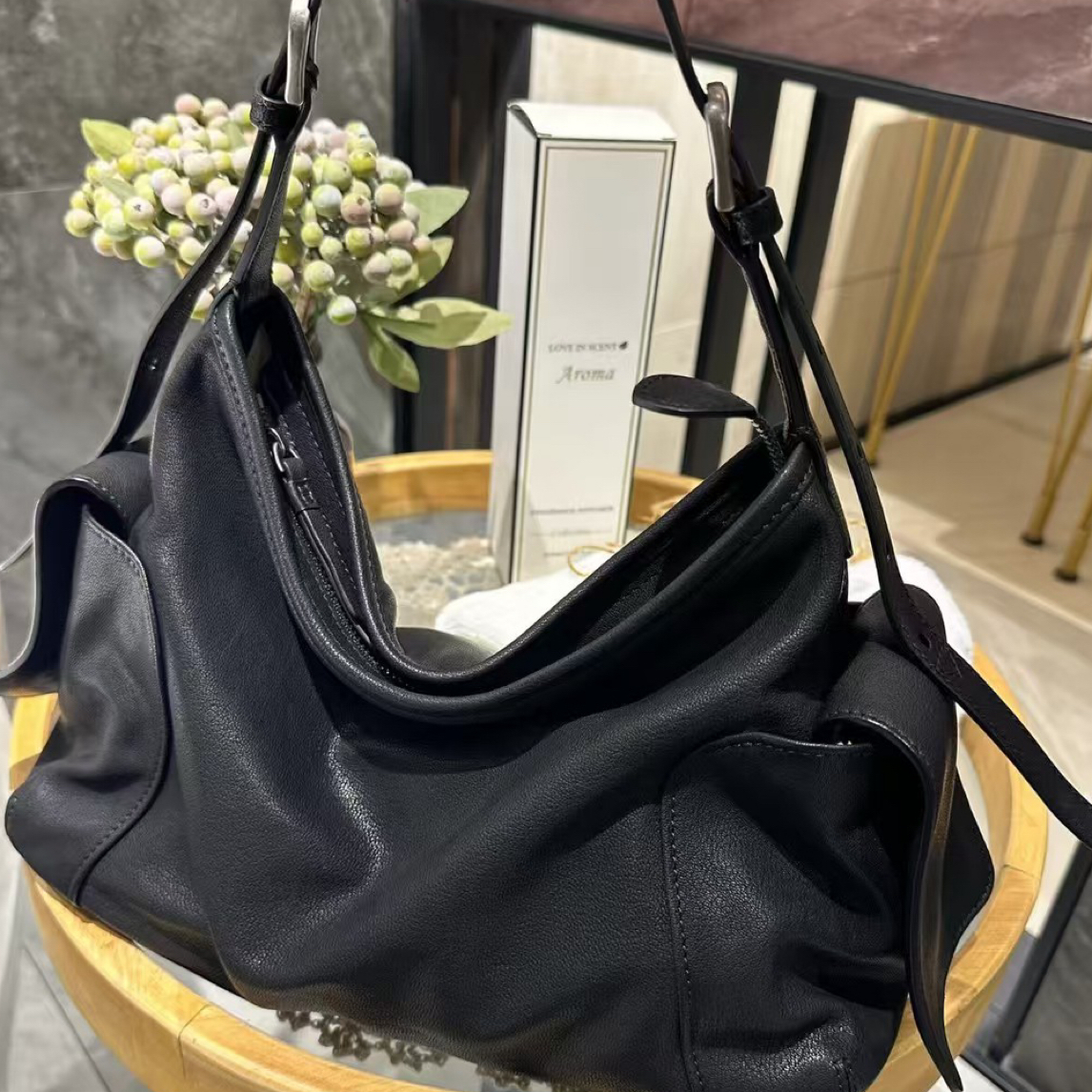 明星同款逍遥hobo水晶植鞣头层牛皮手提单肩斜挎大容量通勤包包女