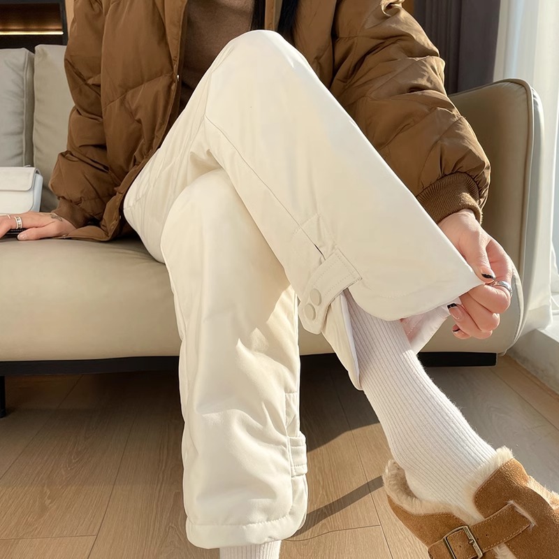 羽绒裤女冬季外穿时尚2025新款加绒加厚保暖加长大码直筒阔腿棉裤