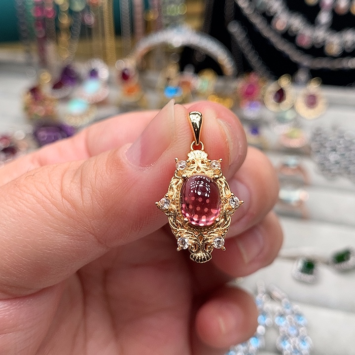 碧玺银S925镀金镶嵌吊坠(不含链)