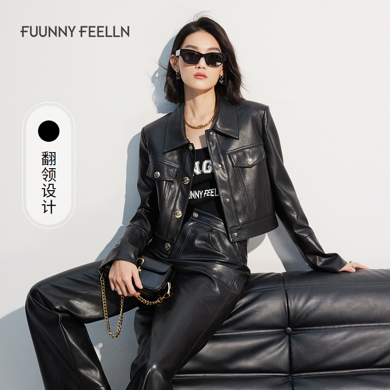 FF仿佛春季黑色机车皮衣外套女款时尚百搭复古设计感FC