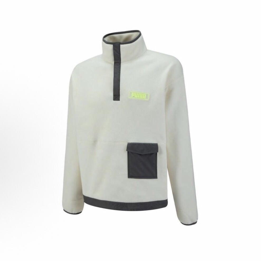 PUMA 纯色立领半拉链印花长袖卫衣 男女同款 白色539703-65