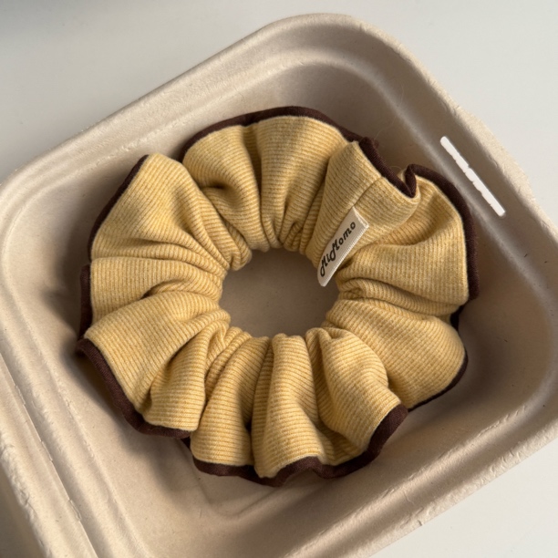 奶黄色针织复古花纹大肠发圈秋冬高级感韩系扎马尾发饰头饰