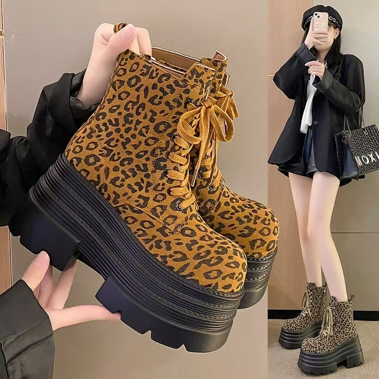 【红姐女鞋】&8720复古豹纹马丁靴女2025秋季新款时尚小个子短靴