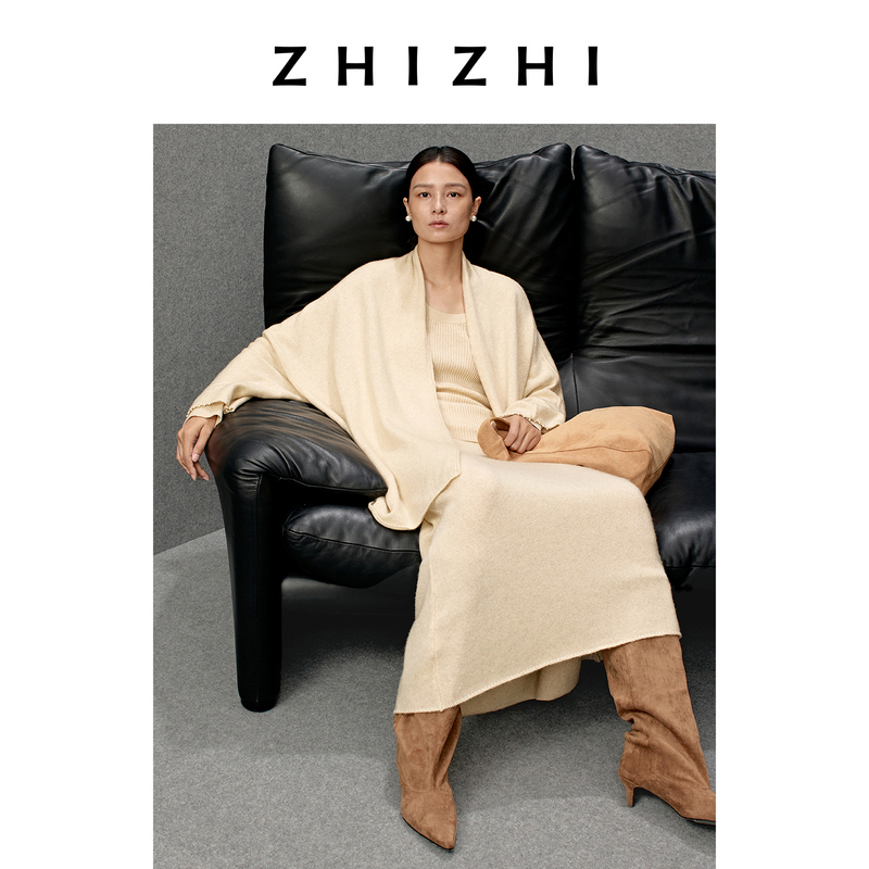 致知 转应曲 天丝羊毛垂感松弛百搭直筒半身裙25年冬ZZ2EWKBL014