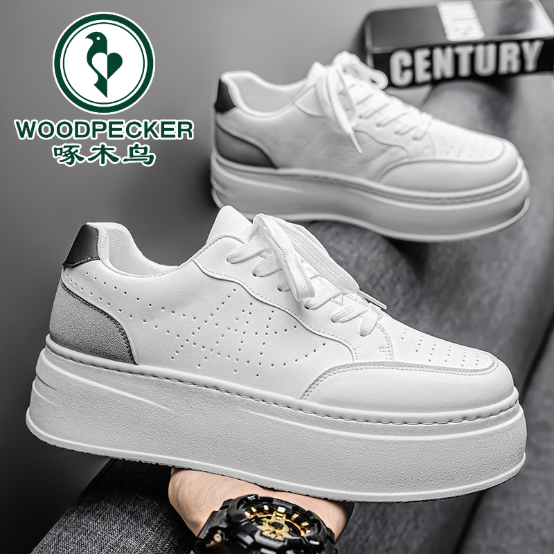 【啄木鸟正品】男鞋2025新款夏季百搭透气小白鞋运动休闲板鞋白色鞋
