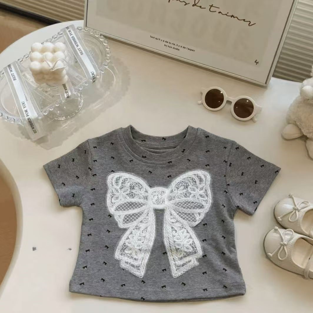 女童夏天T恤儿童洋气时髦夏季短袖上衣女宝夏装花苞裙女童