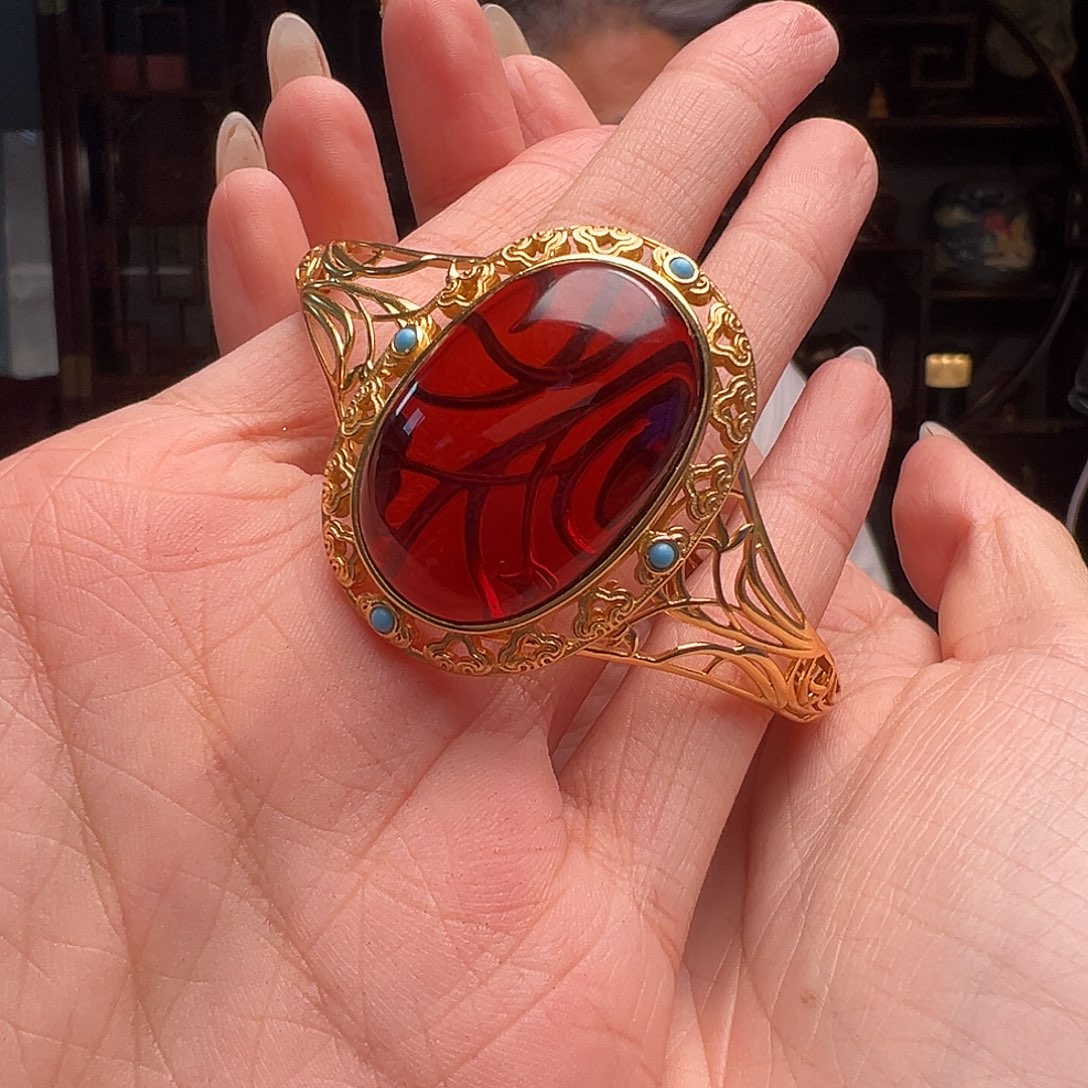 琥珀裸石银S925镶嵌THL036。手镯